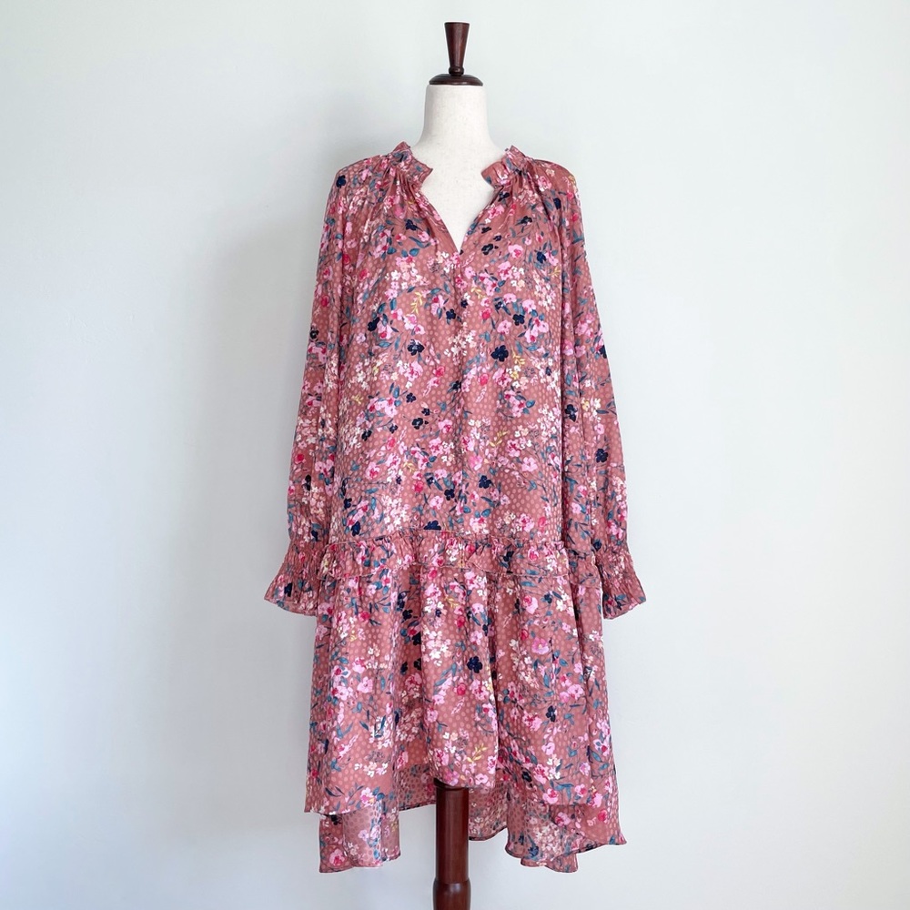 Ann Taylor Pink Floral Smocked Cuff High Low Dress